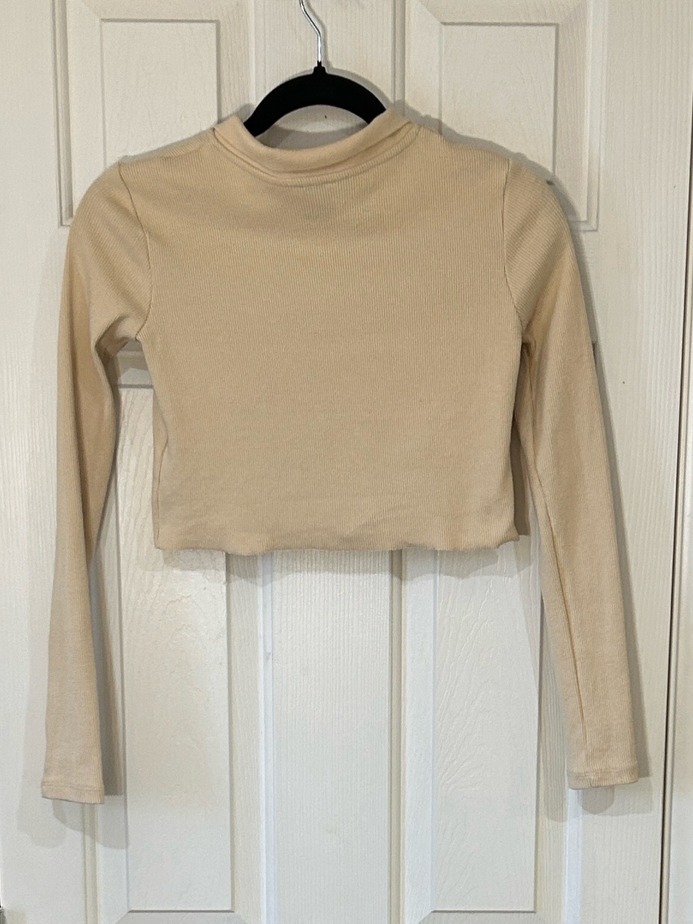 Princess Polly Cream Ribbed Long Sleeve Cropped Button Up Cardigan Top Size 2 - Picture 3 of 4